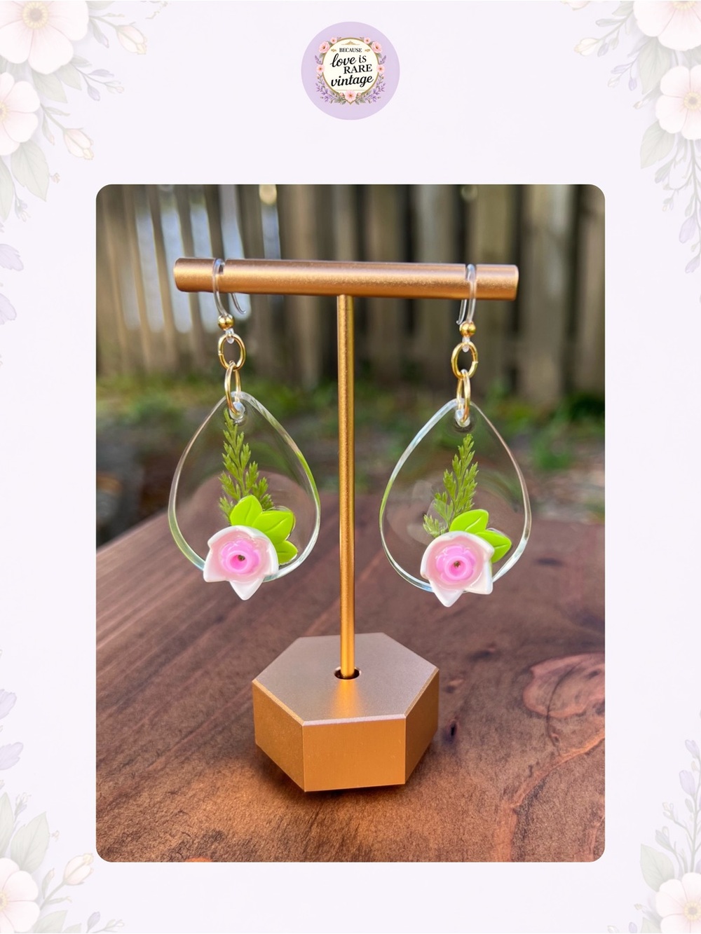 Teardrop Resin Earrings • Flower Retro Style